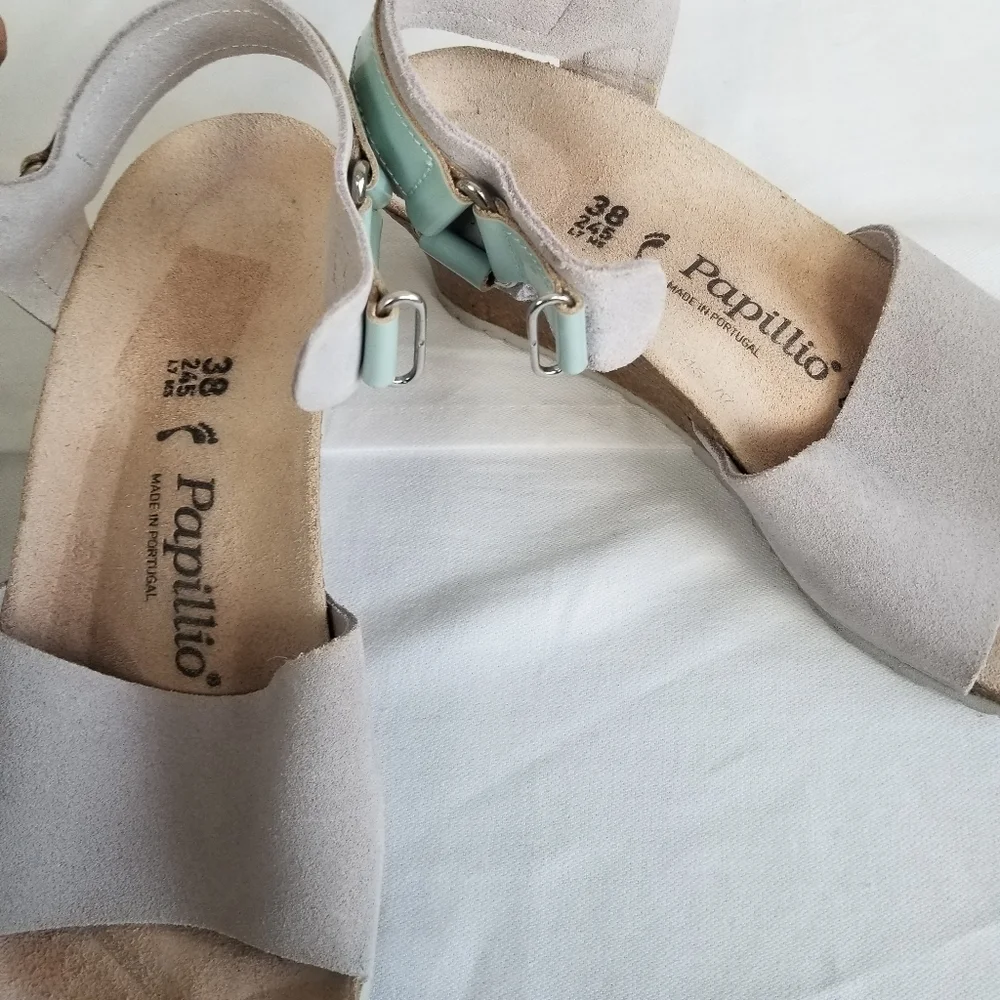 Papillio By Birkenstock Eve Wedge Suede Sandal in Blue Grey Size 7-7.5 Narrow